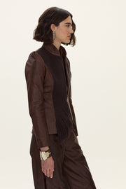 Blazer Espiga de Cuero y Lana